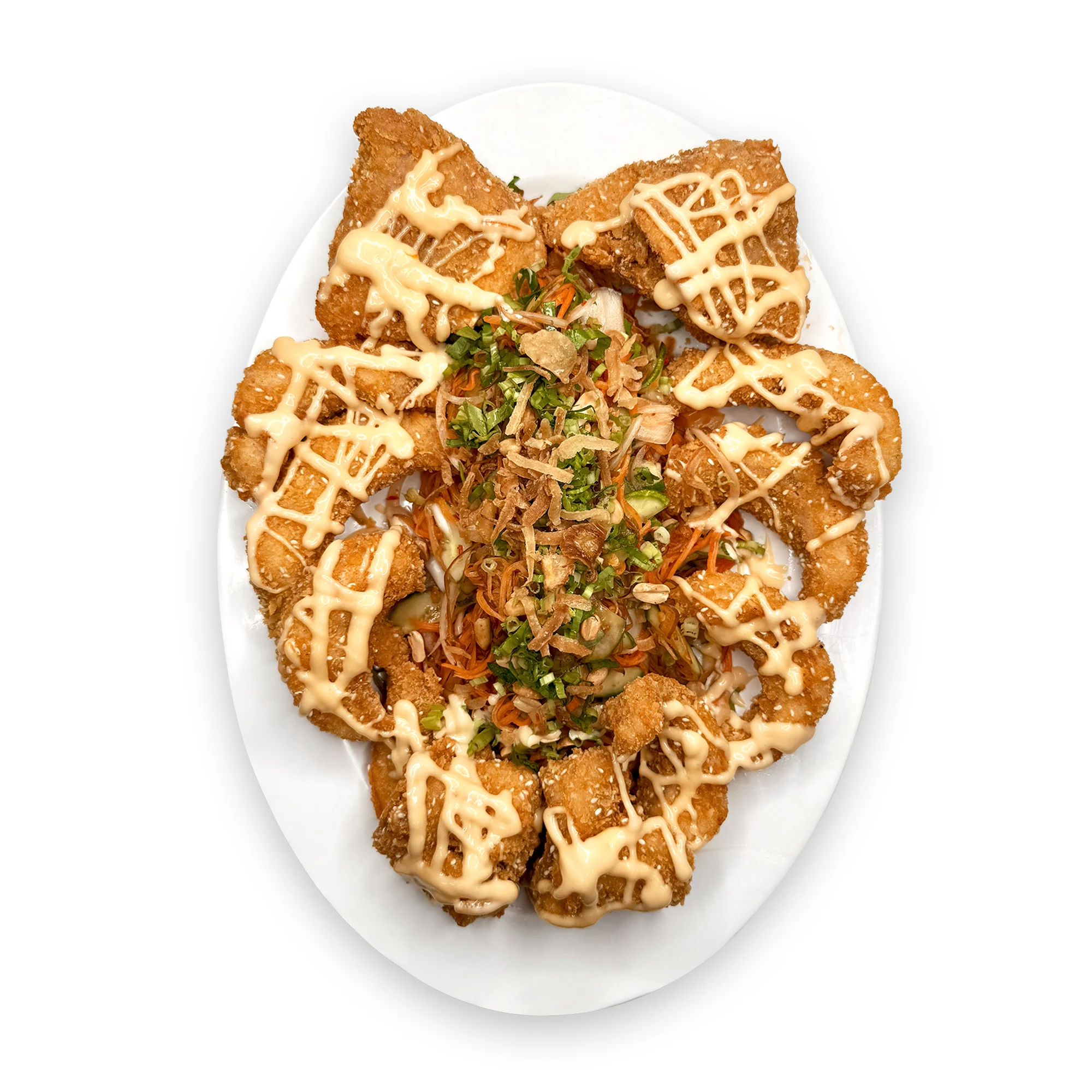 Gỏi cá chiên giòn sốt mè cam